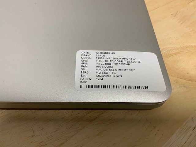 Apple macbook pro a1398 laptop - afbeelding 2 van  9