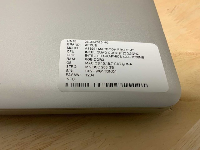 Apple macbook pro a1398 laptop - afbeelding 3 van  6