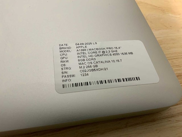 Apple macbook pro a1398 laptop - afbeelding 2 van  6