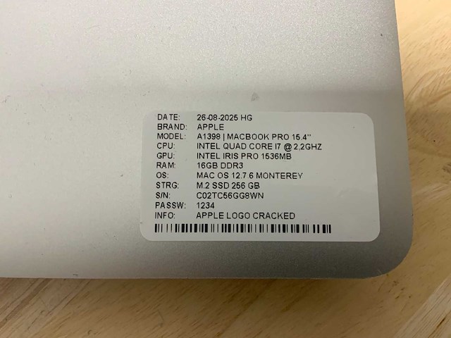 Apple macbook pro a1398(i7) laptop (2x) - afbeelding 3 van  12