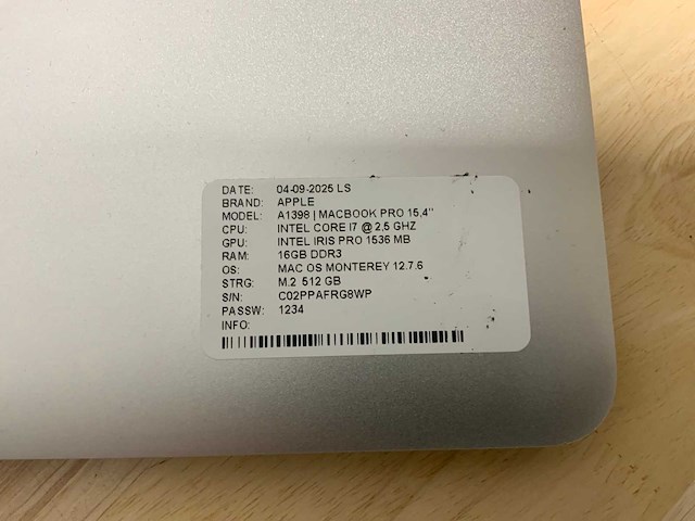 Apple macbook pro a1398(i7) laptop (2x) - afbeelding 12 van  12