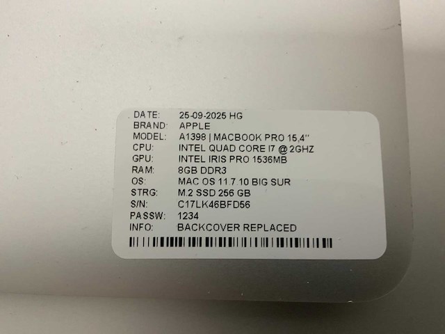 Apple macbook pro a1398(i7) laptop (2x) - afbeelding 7 van  9