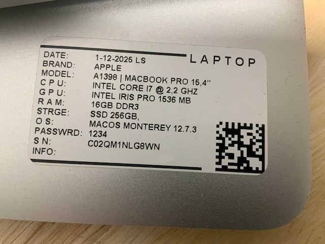 Apple macbook pro a1398(i7) laptop (2x) - afbeelding 5 van  7