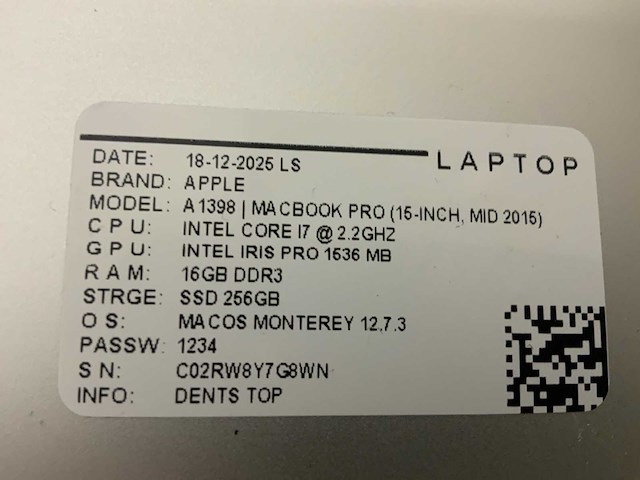 Apple macbook pro a1398(i7) laptop (2x) - afbeelding 6 van  7