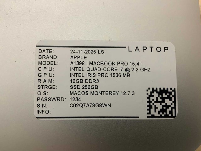 Apple macbook pro a1398(i7) laptop (2x) - afbeelding 5 van  6