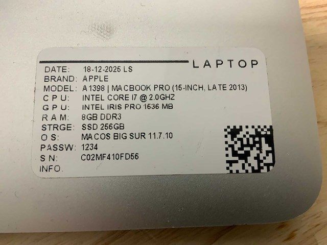 Apple macbook pro a1398(i7) laptop (2x) - afbeelding 6 van  6