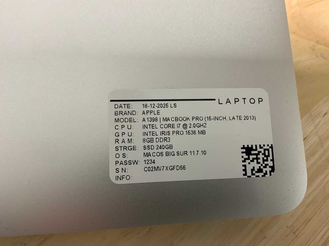 Apple macbook pro a1398(i7) laptop (2x) - afbeelding 5 van  7