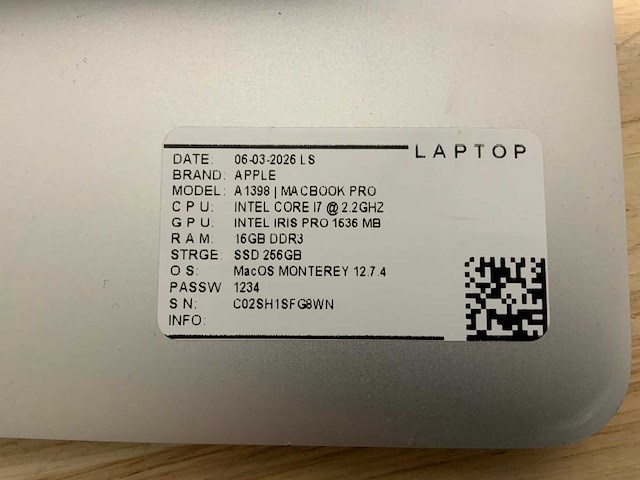 Apple macbook pro a1398(i7) laptop (2x) - afbeelding 6 van  7