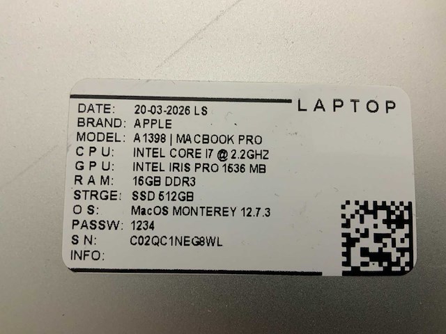 Apple macbook pro a1398(i7) laptop (2x) - afbeelding 7 van  7