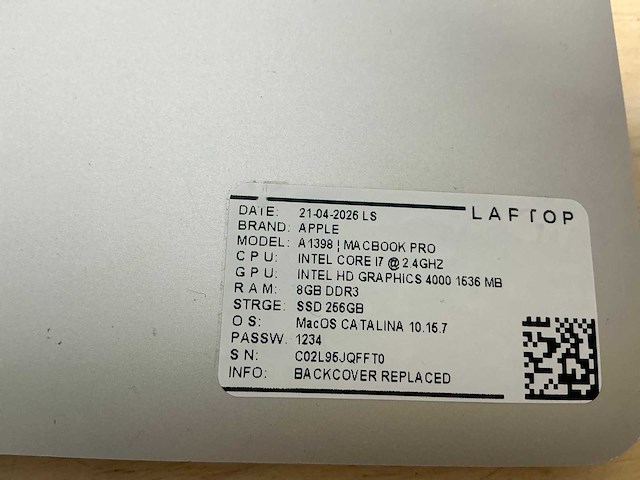 Apple macbook pro a1398(i7) laptop (2x) - afbeelding 4 van  4