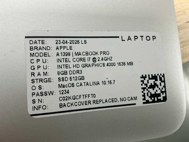 Apple macbook pro a1398(i7) laptop (2x) - afbeelding 7 van  7
