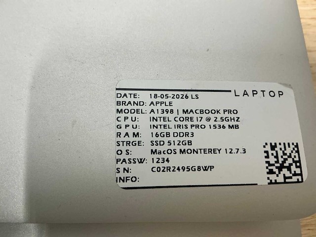 Apple macbook pro a1398(i7) laptop (2x) - afbeelding 7 van  7