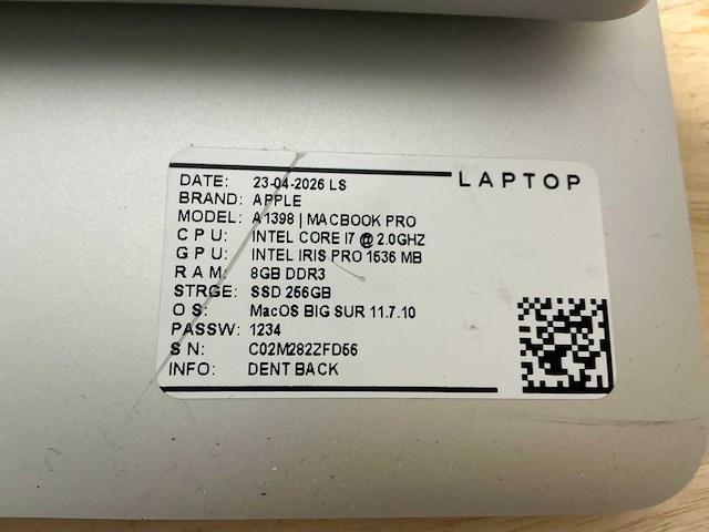 Apple macbook pro a1398(i7) laptop (2x) - afbeelding 8 van  11