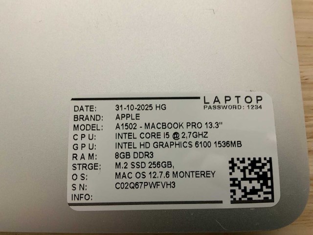 Apple macbook pro a1502 laptop (4x) - afbeelding 9 van  10