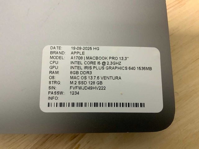 Apple macbook pro a1708 laptop (2x) - afbeelding 7 van  9