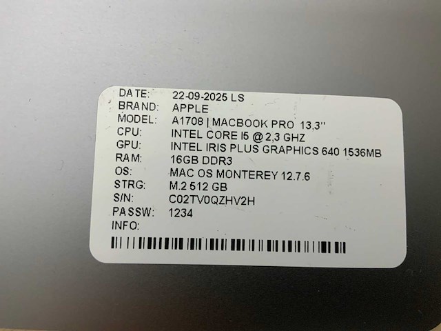 Apple macbook pro a1708 laptop (2x) - afbeelding 9 van  9