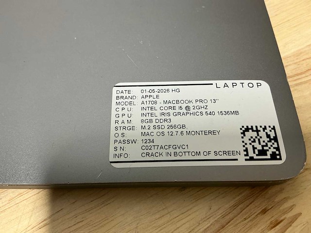 Apple macbook pro a1708 laptop - afbeelding 3 van  10