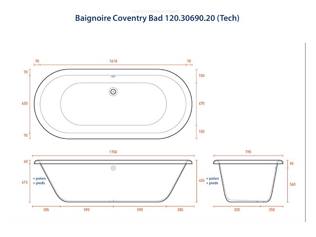 Aqua prestige coventry 175x77cm inbouwbad - afbeelding 2 van  3