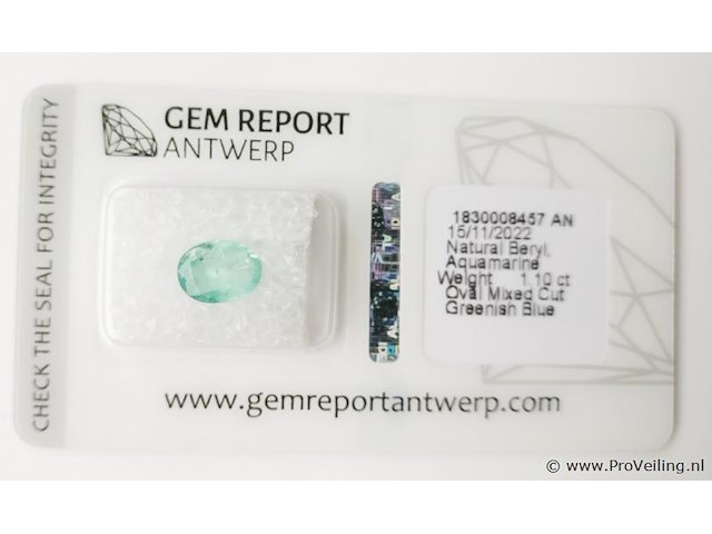 Aquamarine 1.10ct gra certified - afbeelding 2 van  4
