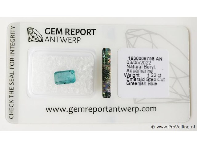 Aquamarine 1.22ct gra certified - afbeelding 2 van  4