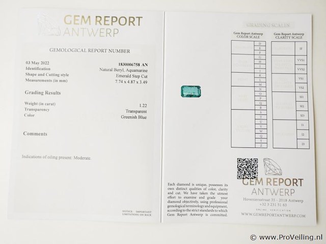 Aquamarine 1.22ct gra certified - afbeelding 4 van  4