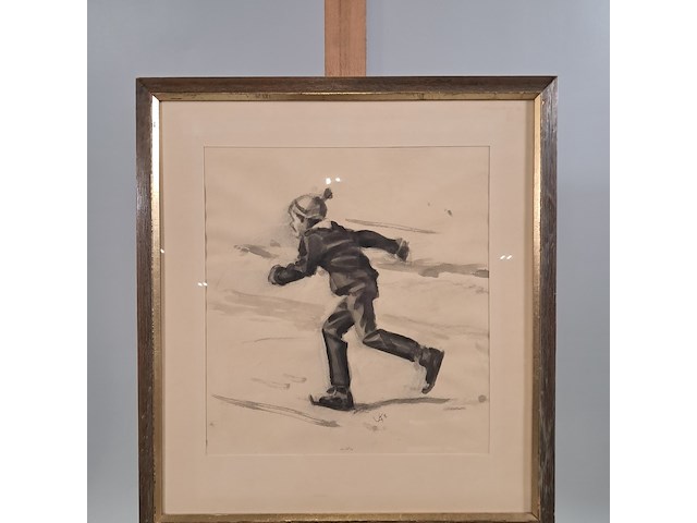 Aquarel, bernardus j.e. kempers, schaatsenrijder ii - afbeelding 2 van  7
