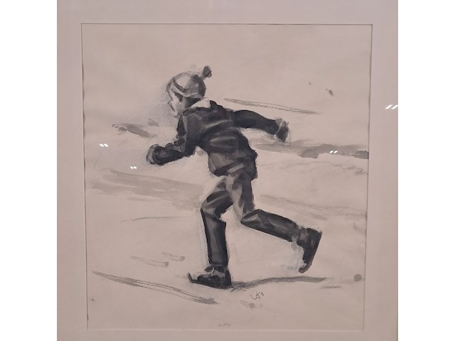 Aquarel, bernardus j.e. kempers, schaatsenrijder ii - afbeelding 3 van  7