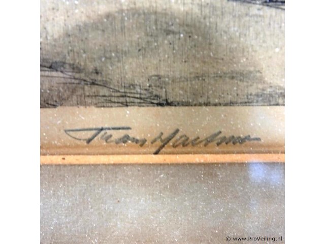 Aquarel getiteld "marktplein te enschede", gemaakt door de nederlandse kunstenaar frans hartman (1904-1975) - afbeelding 3 van  5