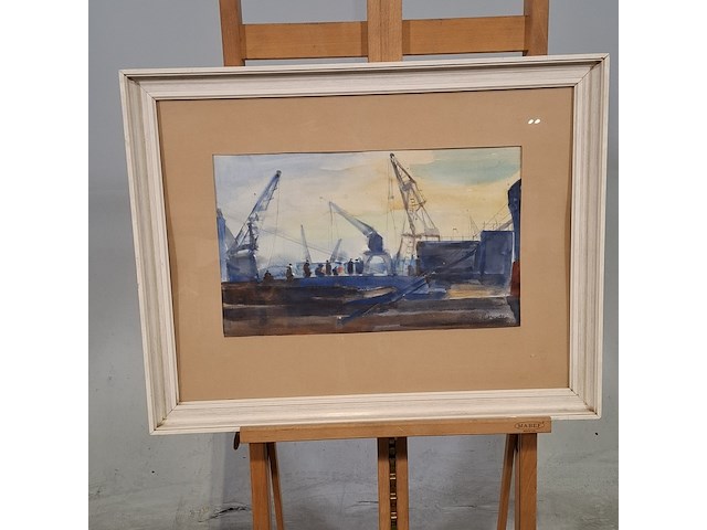 Aquarel, heynes, haven amsterdam '54 - afbeelding 1 van  8