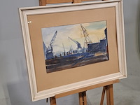Aquarel, heynes, haven amsterdam '54 - afbeelding 2 van  8