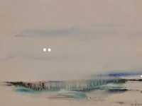 Aquarel, maya wildevuur, het wad, 1986