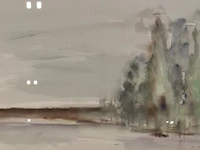 Aquarel, maya wildevuur, landschap, 1986
