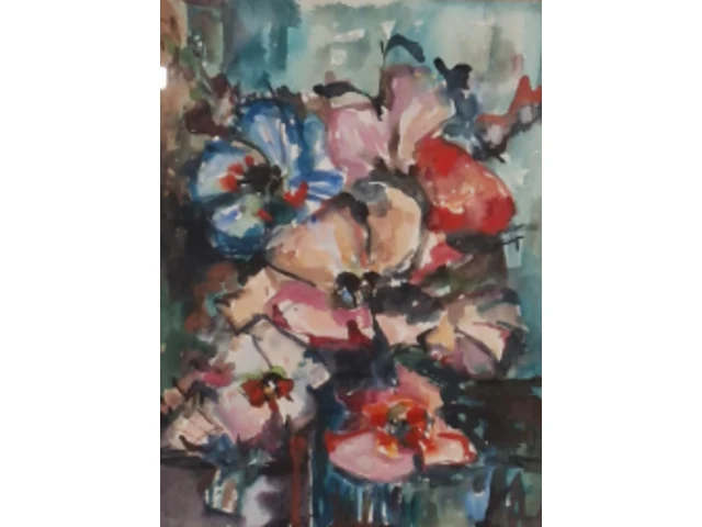 Aquarel, maya wildevuur, pastelkleurig boeket, 1988 - afbeelding 1 van  9