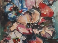 Aquarel, maya wildevuur, pastelkleurig boeket, 1988