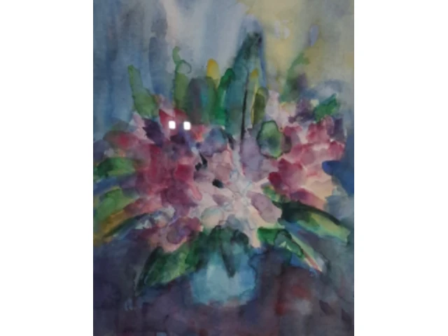 Aquarel, maya wildevuur, rodondendrons, 1990 - afbeelding 1 van  8