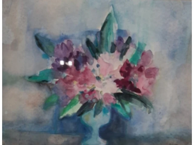 Aquarel, maya wildevuur, rodondendrons op moederdag, 1990 - afbeelding 1 van  9