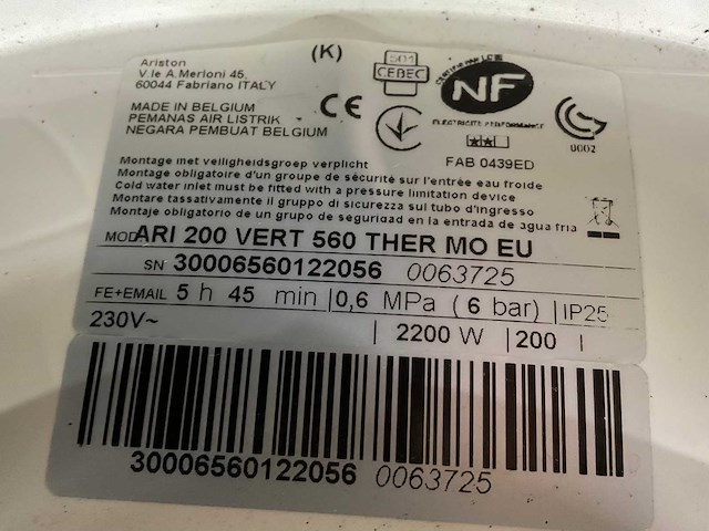 Ariston - boiler 200l 220v - afbeelding 6 van  6