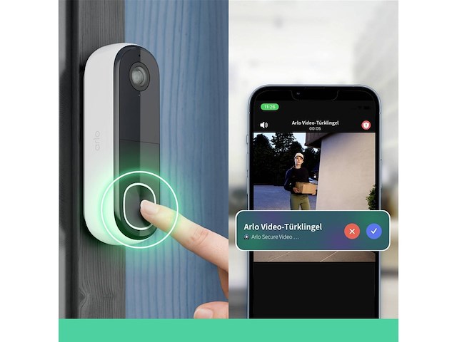Arlo 2k draadloze video deurbel met camera & gong wit - afbeelding 3 van  6