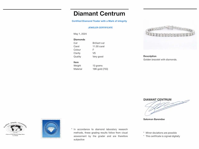 Armband briljant 11.00 ct diamant - afbeelding 4 van  10