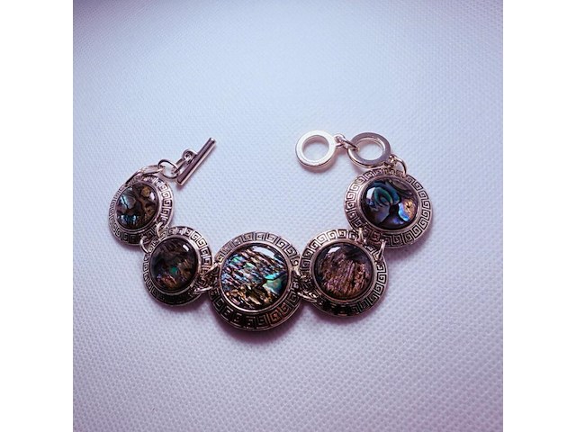 Armband + collier + oorbellen met abalone/parelmoer - afbeelding 3 van  4