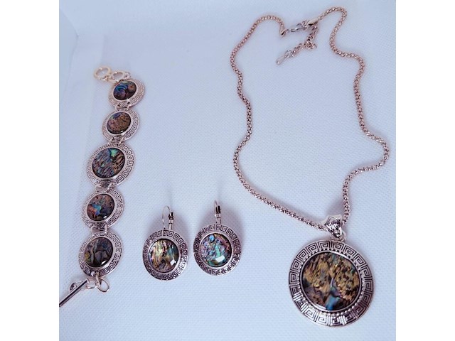 Armband + collier + oorbellen met abalone/parelmoer - afbeelding 1 van  4