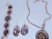 Armband + collier + oorbellen met abalone/parelmoer - afbeelding 1 van  4