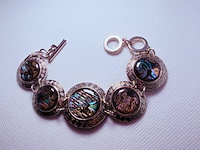 Armband + collier + oorbellen met abalone/parelmoer - afbeelding 3 van  4