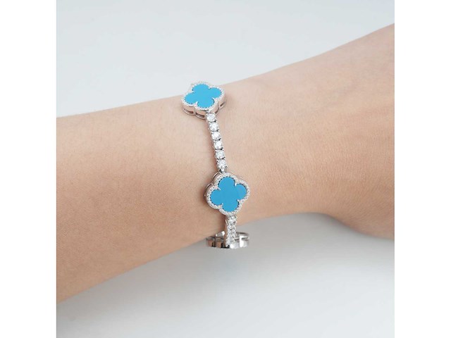 Armband met blauw klaver decoratief element en briljanten - afbeelding 2 van  9