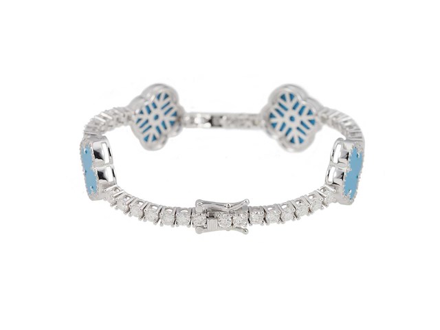 Armband met blauw klaver decoratief element en briljanten - afbeelding 4 van  9