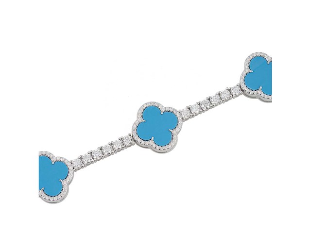 Armband met blauw klaver decoratief element en briljanten - afbeelding 6 van  9