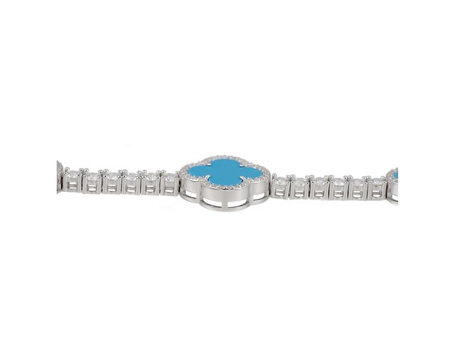 Armband met blauw klaver decoratief element en briljanten - afbeelding 8 van  9