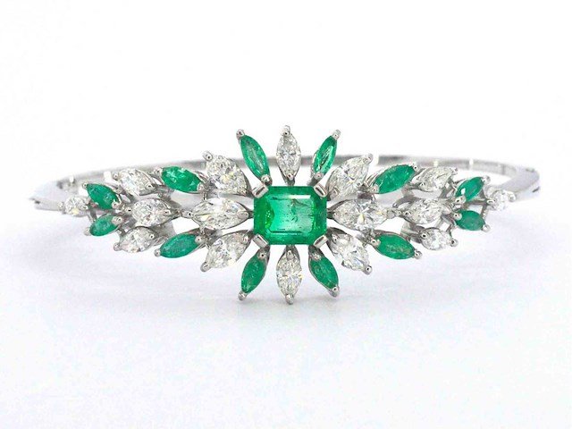 Armband met smaragden en marquise geslepen diamanten hoge kwaliteit - afbeelding 1 van  9