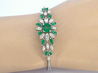 Armband met smaragden en marquise geslepen diamanten hoge kwaliteit - afbeelding 2 van  9