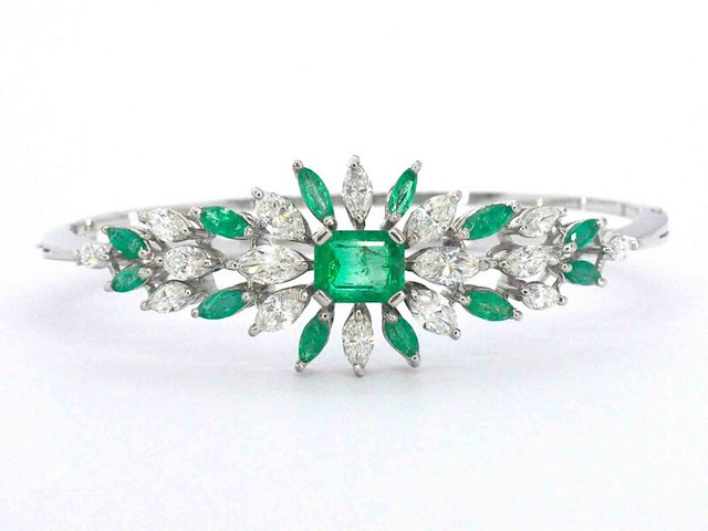 Armband met smaragden en marquise geslepen diamanten - afbeelding 1 van  10